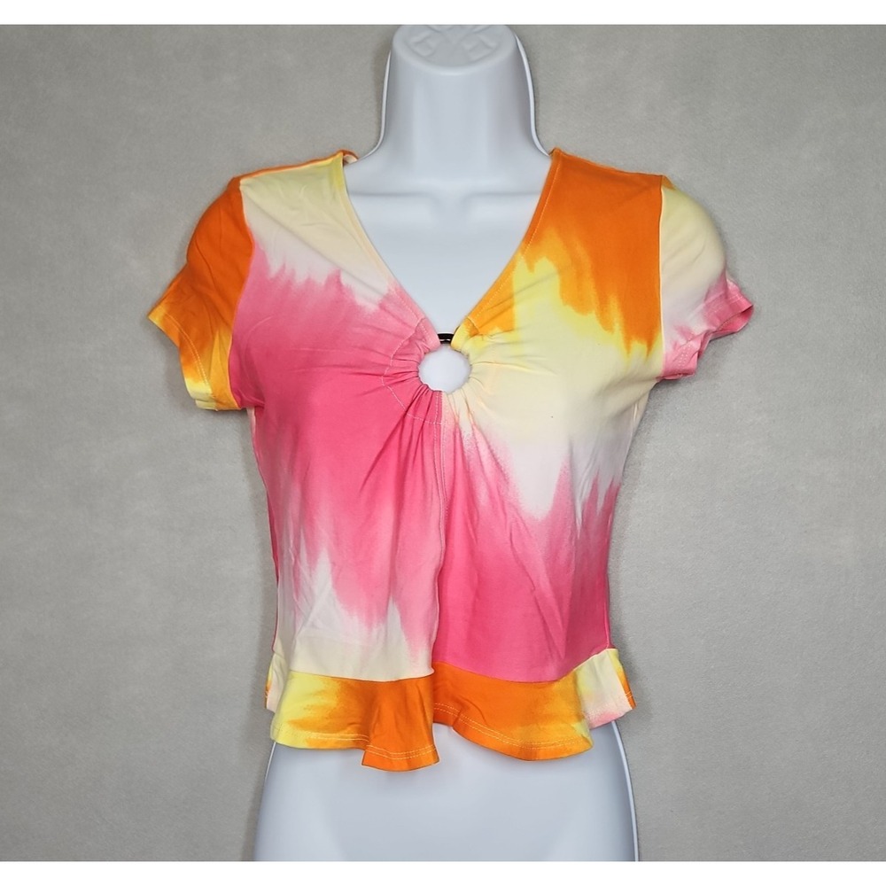 Love By Design Juniors Tie Dye Short Sleeve Keyhole Top Size Small NWT